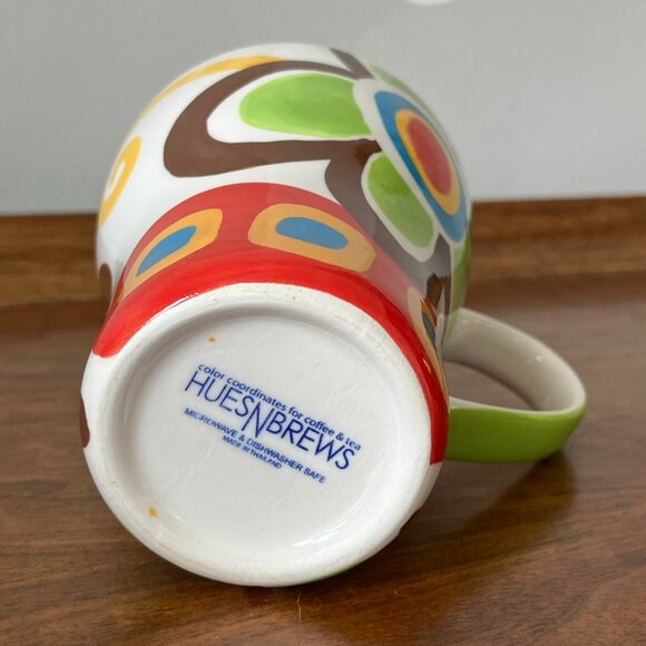 Hues N Brews Floral Mug Abstract Coffee Cup Red Brown Green Blue Orange Thailand - Picture 7 of 8